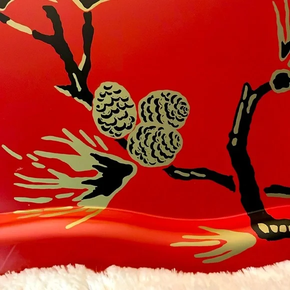 Vintage 1950’s Red Metal Decorative Tray with Floral Design - Picture 2 of 4